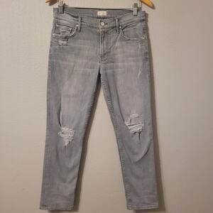 Mother The Dropout Holy Smokes Denim Jeans Womens 27 Grey Tapered Distressed
